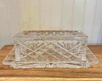 VINTAGE Heavy Butter Dish Godinger PINEAPPLE Clear Glass  Covered Lid