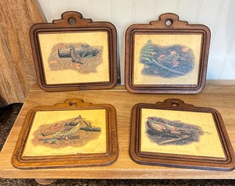 Vintage 4 Piece Wooden Wall Decoration Game Birds Fowl 6” Mid Century Unique