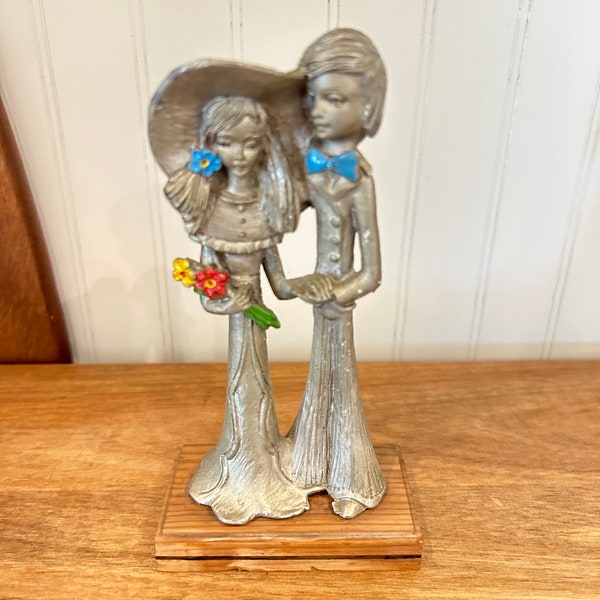 Vintage Peltro Pewter Couple Figurine, Marriage, Man and Woman, Made in Italy