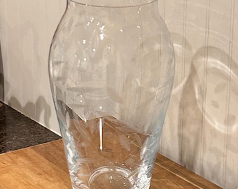 Jarrón de cristal vintage Princess House Heritage - 23 cm (9 pulgadas) soplado a mano con grabado floral