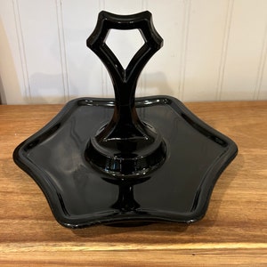 Vassoio porta caramelle in vetro ametista nero vintage
