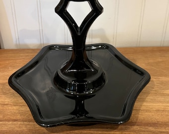 Black Amethyst Glass Tidbit Tray Candy Dish Beautiful