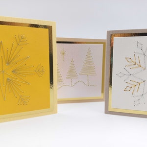 Conjunto de cartões de Natal, Papel bordado, Fios brilhantes, Design de papel exclusivo, Floco de neve, Árvores de Natal, Cartões artesanais, Postagem de inverno