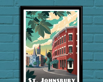 St. Johnsbury Vermont Travel Poster, St. Johnsbury VT Print, St. Johnsbury Travel Print, St. Js Wall Art, VT Travel Print, St. Johnsbury VT