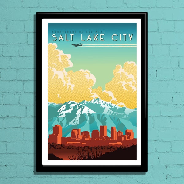 Salt Lake City Retro Travel Poster, Salt Lake Travel Print, Salt Lake Utah Wall Art, SLC retro poster, SLC print, SLC wall art, Utah Poster