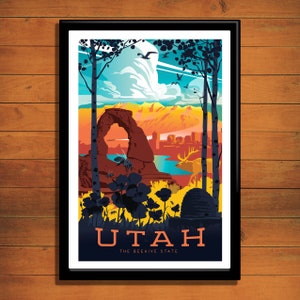 Utah Retro Travel Poster, Utah Travel Print, Utah Wall Art, Utah Retro Poster, Utah Print, Utah Gift, Utah Art, Retro Utah Poster,