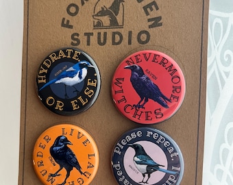 Ominous Positivity Corvid Button Pack - Original Design / Artwork - NO AI!