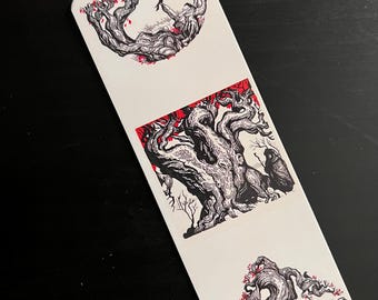 Forest triptych bookmark, trees bookmark, woodland bookmark, bird bookmark, woods bookmark, illustration bookmark