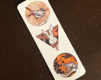 Animal triptych Bookmark, rabbit bookmark, frog bookmark, bird bookmark, bunny bookmark, illustration bookmark