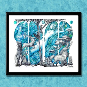 Mermaid&#39;s Terrarium Art Print, Mermaid Art, Sea Mermaid Print, Sea creatures and Fish Mermaid Art, Mermaid Cryptid Art, Mermaid Fantasy Art