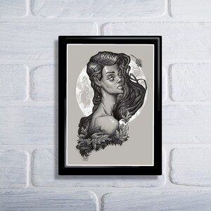 Eternal Moonrise, Vampire Illustration, Pen and Ink Art, Vampire Art, Moon Art, Vampire Print, Woman portrait, Gothic portrait, Gothic vamp