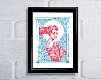 The Queen, Queen postcard, Queen Portrait, Oracle Card, Lady Portrait, Queen Oracle art, Fantasy Art, Fantasy Queen Art, Queen Wall Art