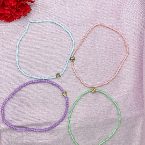 Pastel coloured anklet, heart anklet, anklet for women, ankle bracelet , handmade jewellery, gift for her, stackable anklet