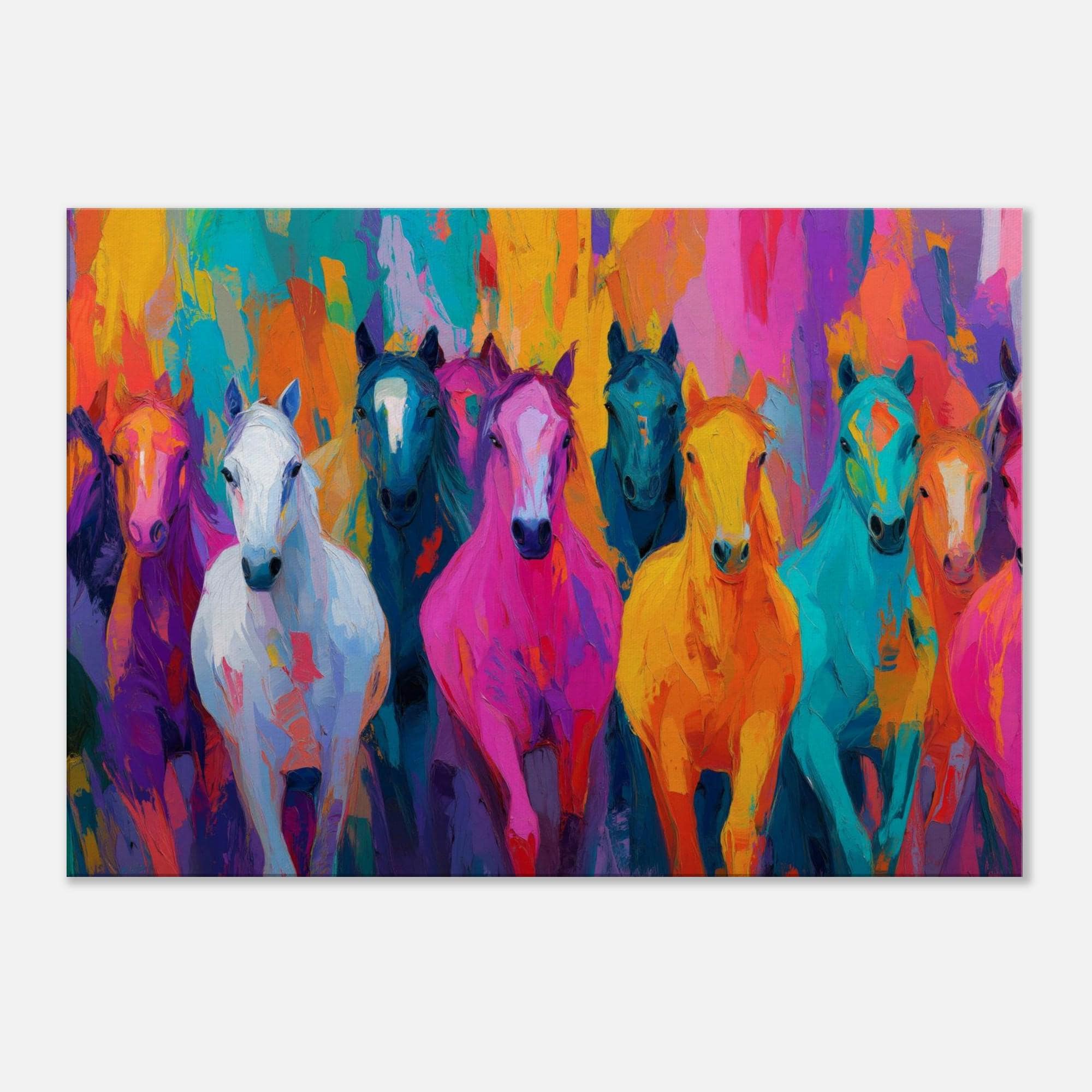 カラフルな馬の群れのキャンバス、カラフルな馬の絵、抽象的な馬の