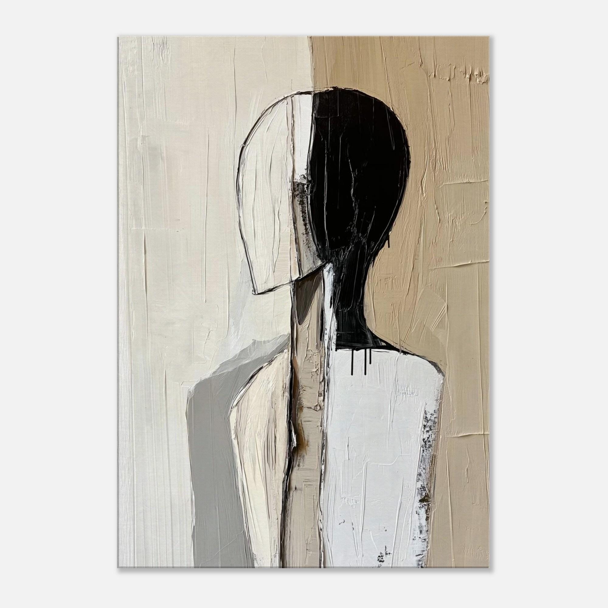 抽象的な具象絵画 – 黒、白、ベージュのモダンミニマリストキャンバス