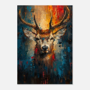 Retrato de ciervo impreso en lienzo, arte de pared graffiti, impresión de arte moderno, decoración de pared de animales, estilo pintura al óleo, impresión en lienzo salvaje