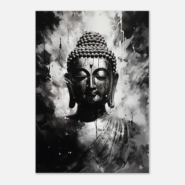 Buddha abstrakt auf Leinwand, moderne Zen Malerei, asiatische Wandkunst, Zen-Wanddekor, Yoga Wandbild, Impasto Schwarz weiß, Wanddeko