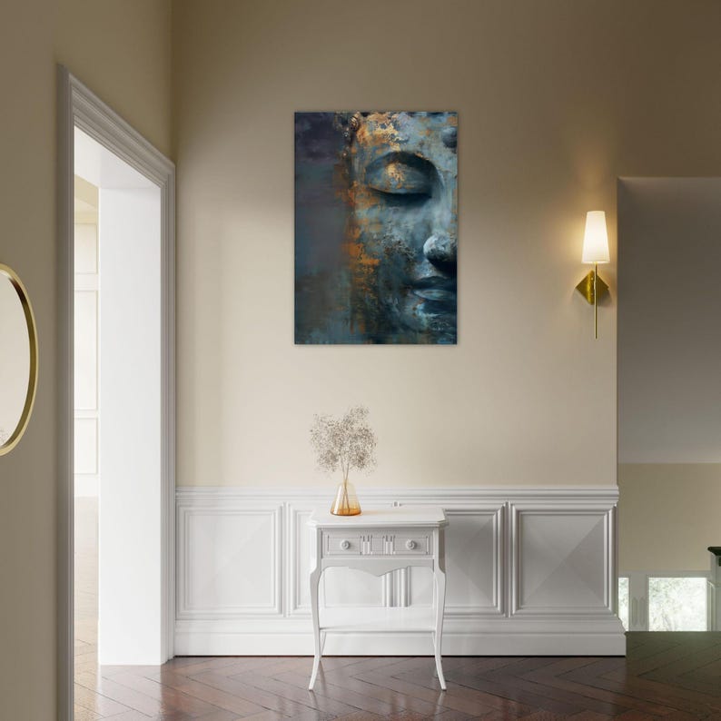 Buddha wall art in gold and blue, Zen art, Buddha canvas print, Buddha paintings for living room, abstract wall art image 6