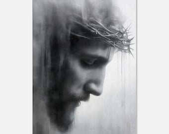 Jesus Christ Canvas Print – Modern Christian Art, Black and White Christian Wall Art, Spiritual Painting, Religious Decoration