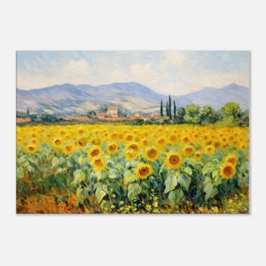 Sunflowers printed canvas Sunny wall art Cheerful mural Art print Flowers wall decor Inspired by claude monet Gift