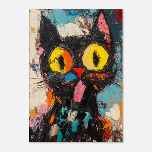 Abstract cat art printed on canvas, Abstract cat painting in impasto style, Funny art on canvas, Modern wall decoration