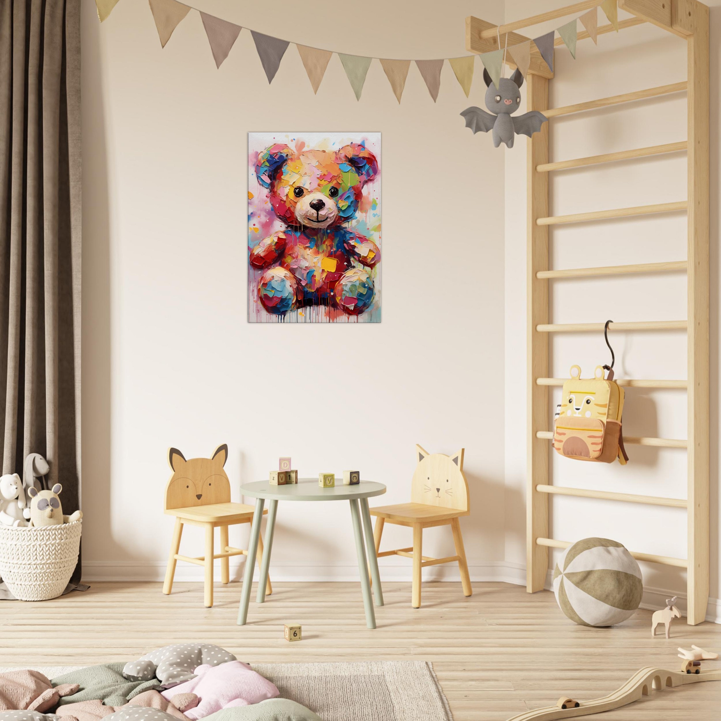 Plaque Murale Ours En Peluche – Bois Peint à La Main, Déco Maison, Collector