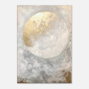 Abstract moon printed on canvas, boho wall art, wall mural golden moon, wall decoration living room, art print minimalist