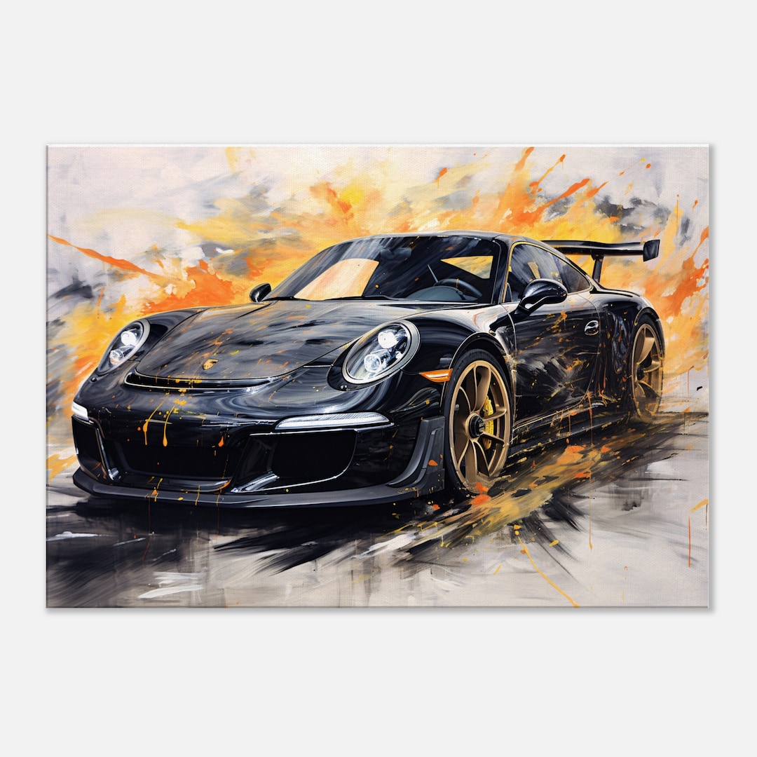 Porsche 911 GT3 RS ポルシェ キャンバスアート 絵画 Porsche 911 GT3 Black Canvas Pop Art Wall Picture Colorful
