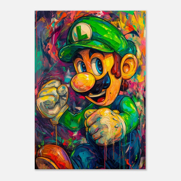 Super Held gedruckt auf Leinwand, Pop-Art wallart print, Leinwandbilder, modern art, kunstbilder, wand deko kinderzimmmer, nintendo  Luigi