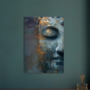 Buddha wall art in gold and blue, Zen art, Buddha canvas print, Buddha paintings for living room, abstract wall art image 3