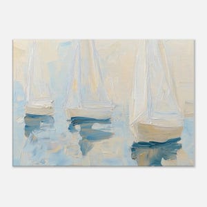 Abstrakte Segelboot-Kunst gedruckt auf Leinwand, beruhigende Wanddekoration, Segelkunst, Segeln Wandkunst, pastellfarbenes Wandbild