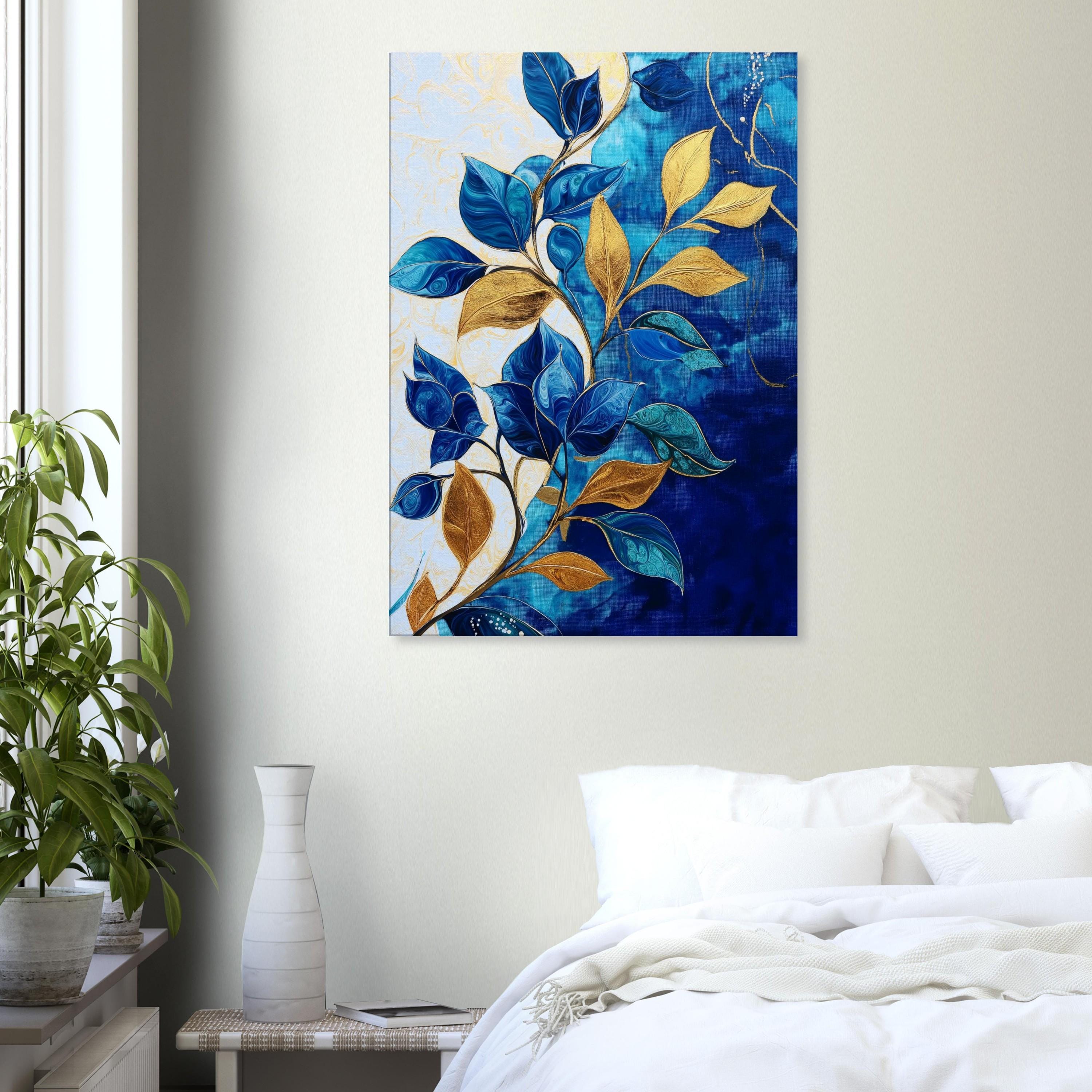 Abstraktes Blumen-Leinwandbild – 30x40 Cm, Blau-grün, Fertig Gerahmt, Für Wohnzimmer & Schlafzimmer