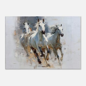 White wild horses galloping printed on canvas, large horses canvas wall art, modern animal painting living room bedroom