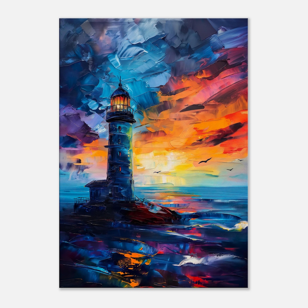 Lighthouse at Sunset Canvas Print, Lighthouse Art Print, Living Room ...