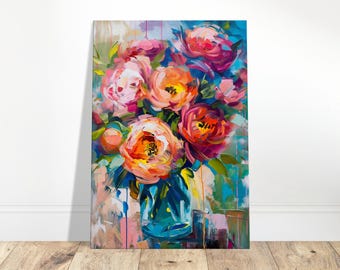 フラワーアート キャンバス絵画 抽象的なカラフルな花のキャンバス、カラフルな花の壁アート、壁の装飾