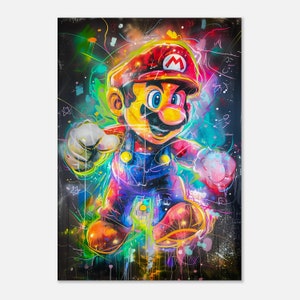 Superheld gedruckt auf Leinwand, Wandkunst Super Mario, Leinwandbild Nintendo, Wand deko Luigi, Wandbild Videospiel, dekoration, Pop-Art
