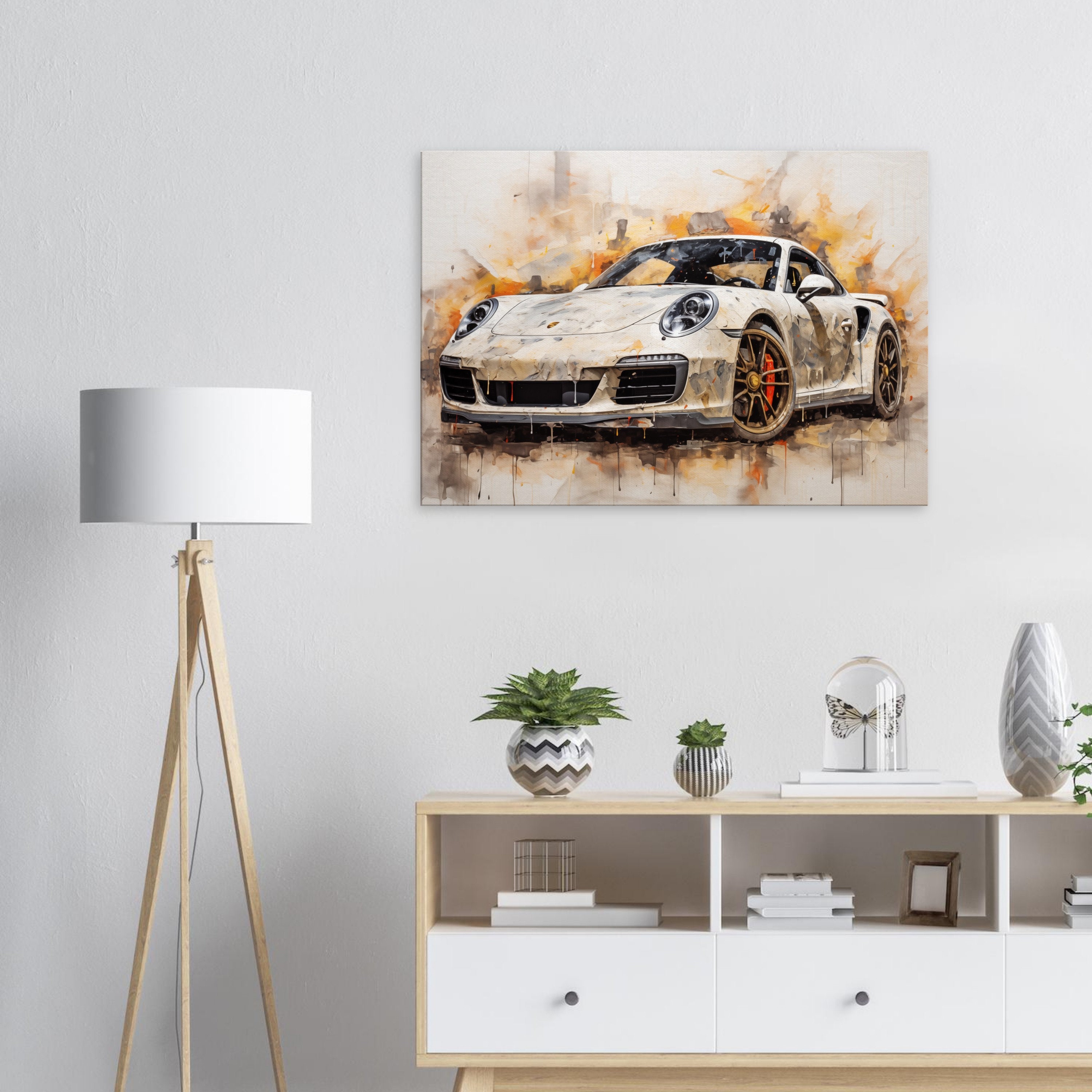 Tableau Porsche 911 Carrera S Argent - Toile Moderne XXL - 80x246cm - Déco Murale