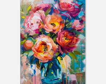 Abstract colorful flowers canvas, colorful flowers wall art, wall decoration colorful abstract painting wall decoration living room