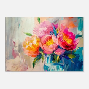 Beautiful peonies canvas print, abstract wall art, modern wall decoration, pictures living room, art print flowers, colorful