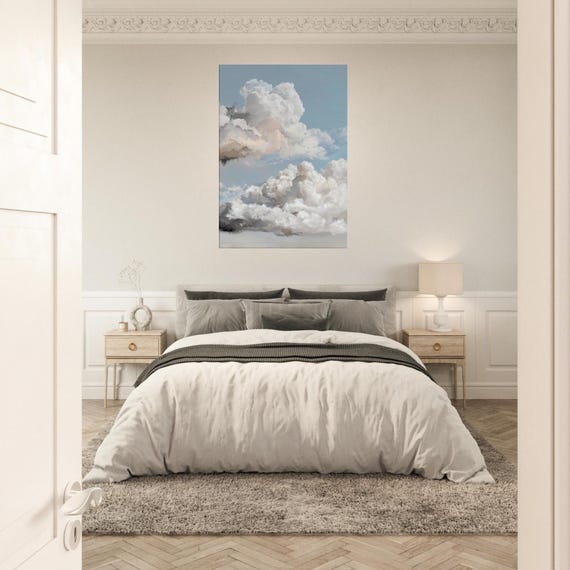 大きな雲の絵、灰色の空の抽象画、雲のキャンバス、雲の抽象アート