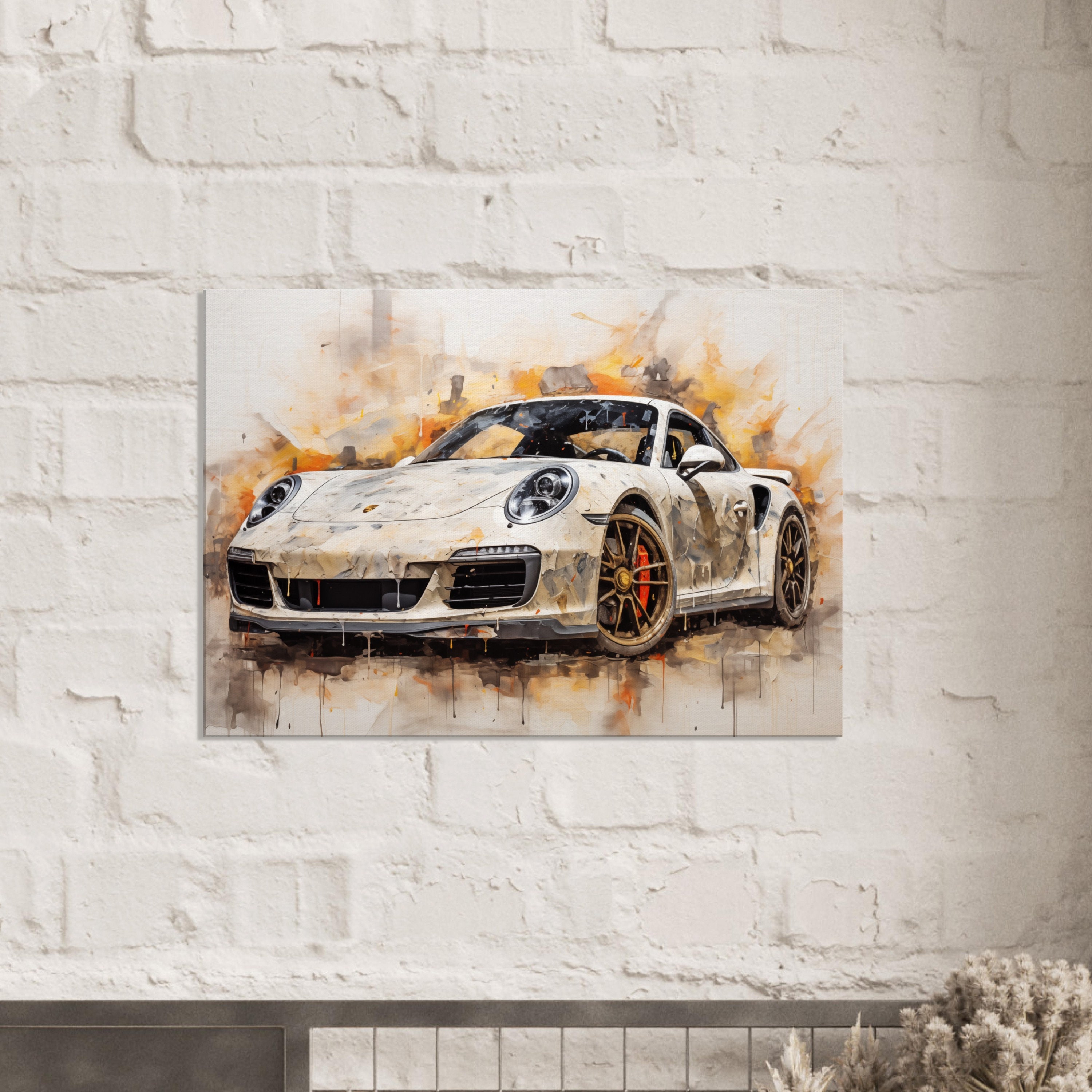 Porsche 911 Turbo S White, Canvas Pop Art, Wall Art, Colorful