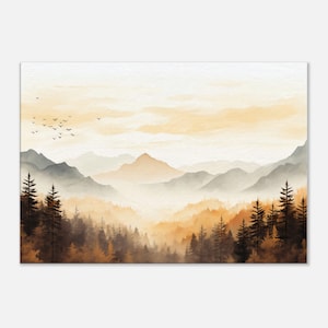 Golden mountain panorama canvas, peaceful wall decoration, beautiful nature wall art, scenic wall art