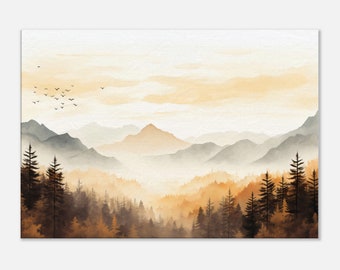 Golden Mountain Panorama Canvas, Peaceful Wall Decor, Beautiful Nature Wall Art, Scenic Wall Art