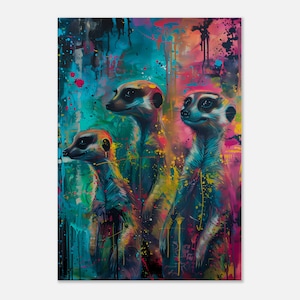 Colourful meerkat canvas print, meerkat painting, wall decoration, animal art, modern art, urban art, colourful painting, home decor
