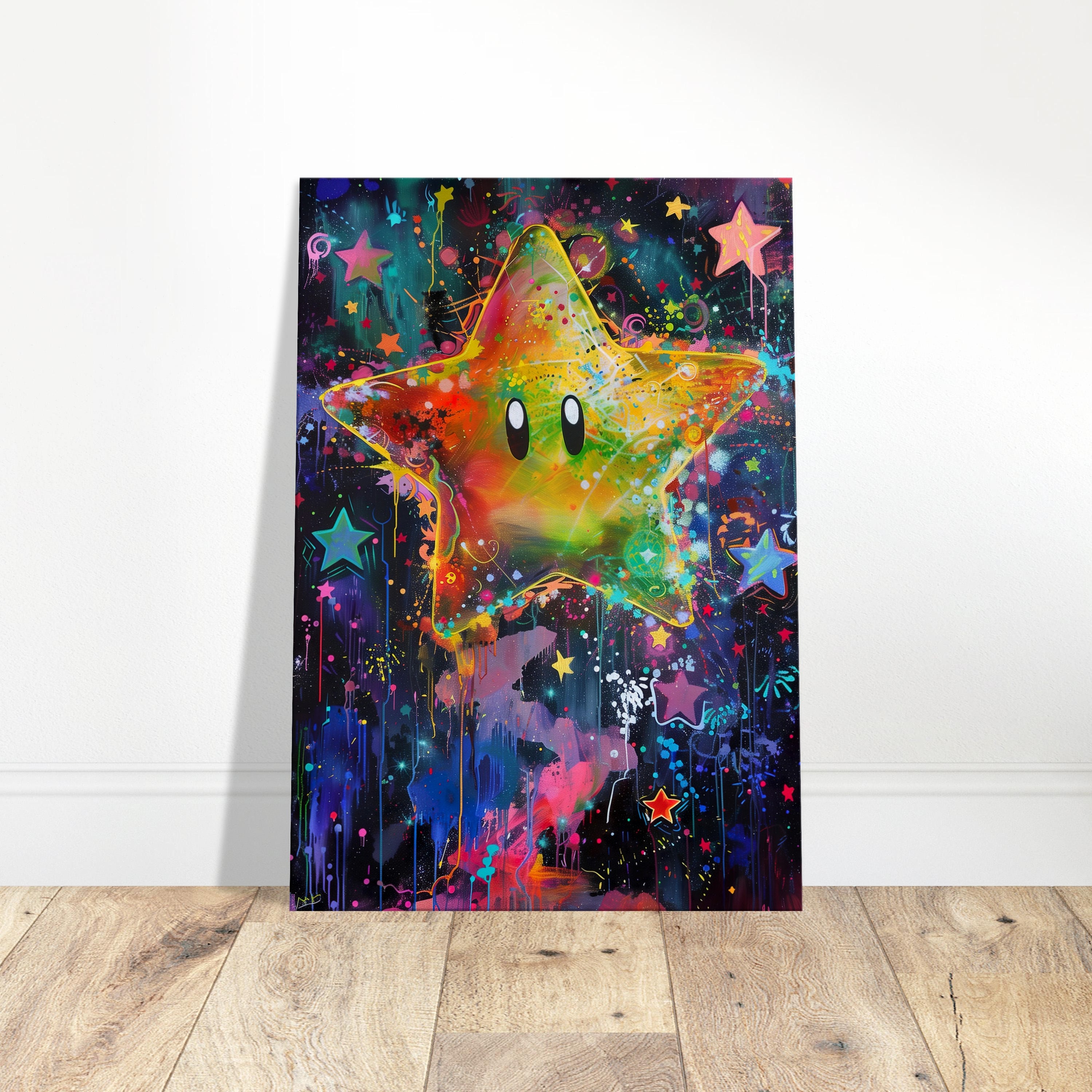 Super Star Canvas Print, Super Mario Wall Art, Abstract Painting
