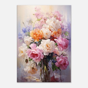 Rosas en un jarrón impreso en lienzo, rosa de arte de pared, flores de cuadro de pared, decoración de pared de sala de estar, impresión de arte de decoración de arte de pared del hogar