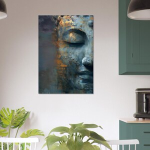 Buddha wall art in gold and blue, Zen art, Buddha canvas print, Buddha paintings for living room, abstract wall art image 8