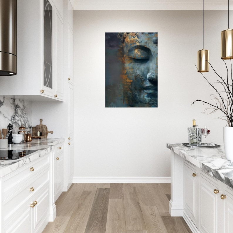 Buddha wall art in gold and blue, Zen art, Buddha canvas print, Buddha paintings for living room, abstract wall art image 10