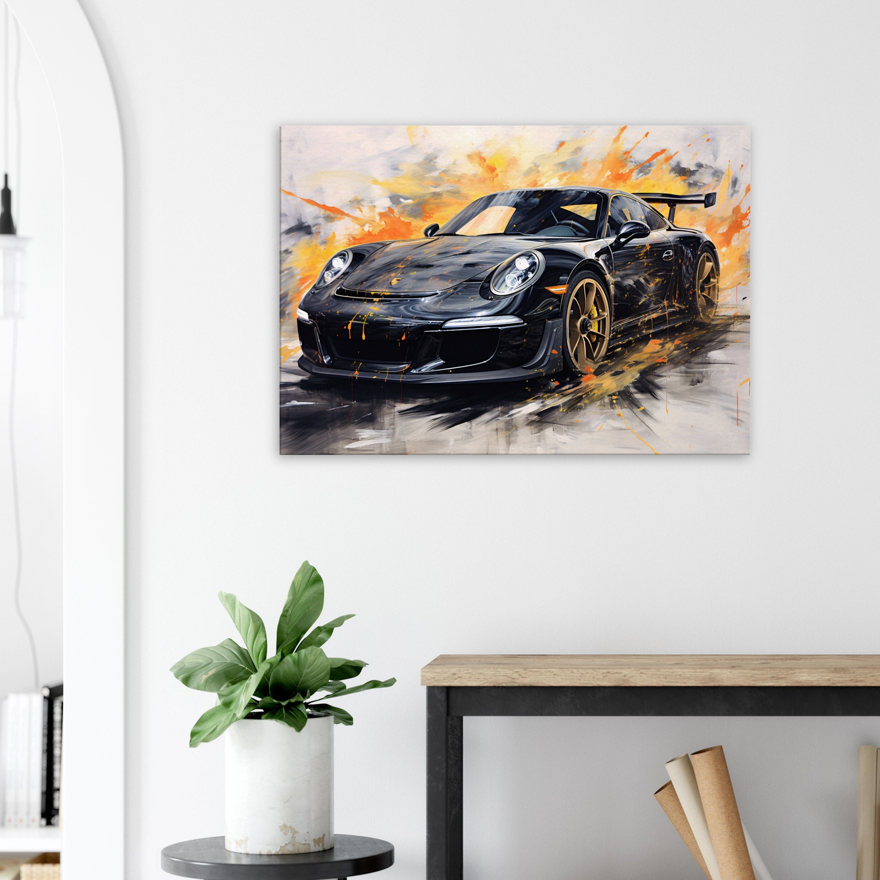 ポルシェ 911 GT3 ブラック キャンバス ポップアート 壁画 カラフル