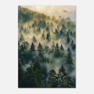 Mystical Forest in the Fog Art – Nature Canvas Print, Atmospheric Landscape Photography, Forest Picture for Living Room, Modern Wall Art